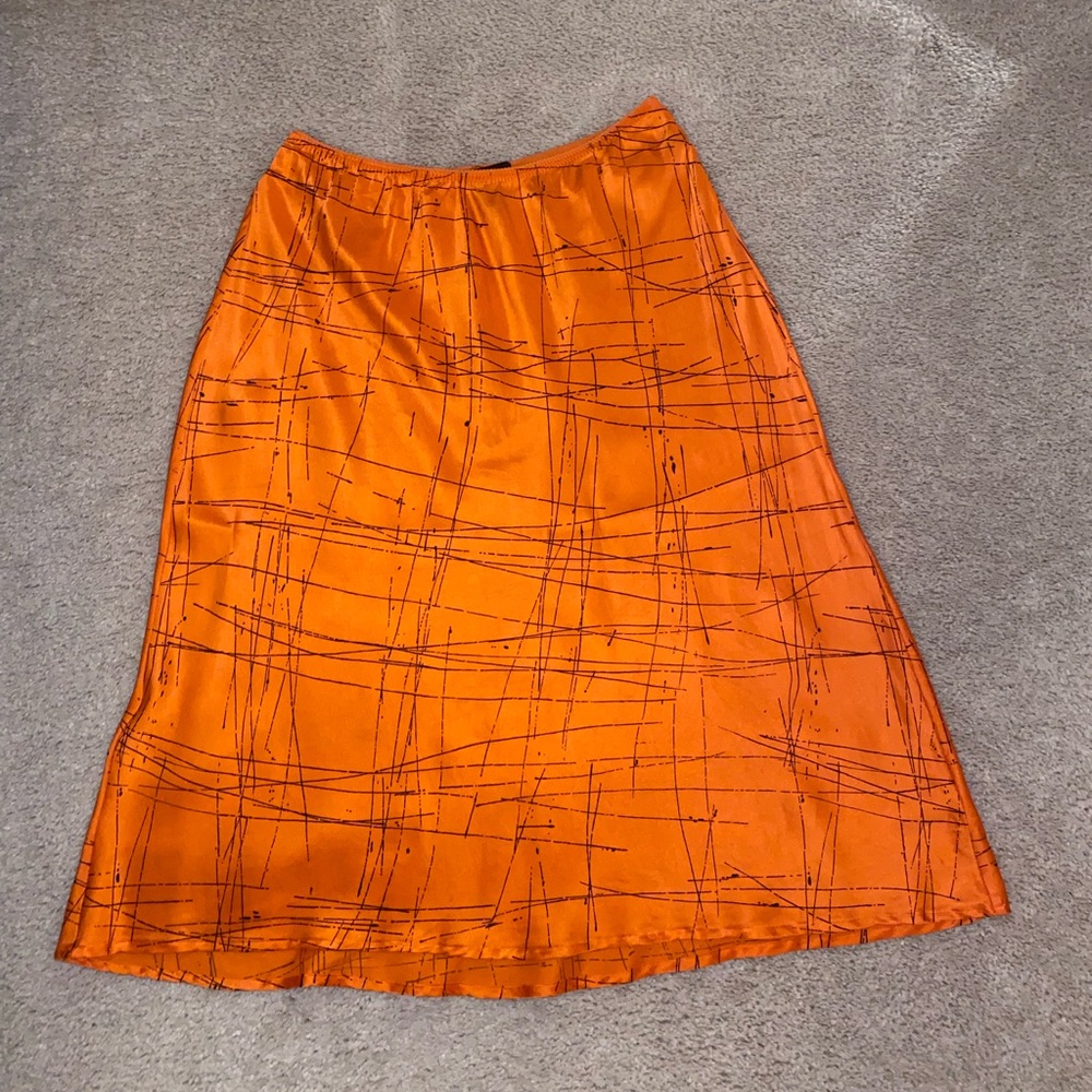 The Limited- Orange Patterned Women's 100% Real Silk Skirt